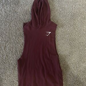 Men’s Gymshark Sleeveless Burgundy Hoodie Top